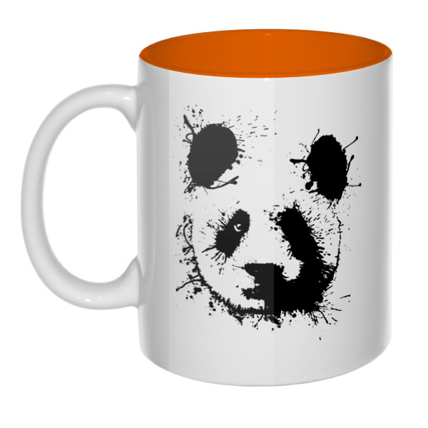 Панда кляксами, кружка цветная внутри , цвет оранжевый