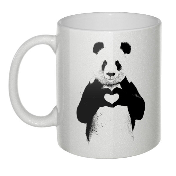 Кружка перламутровая Панда с сердечком, цвет перламутровый