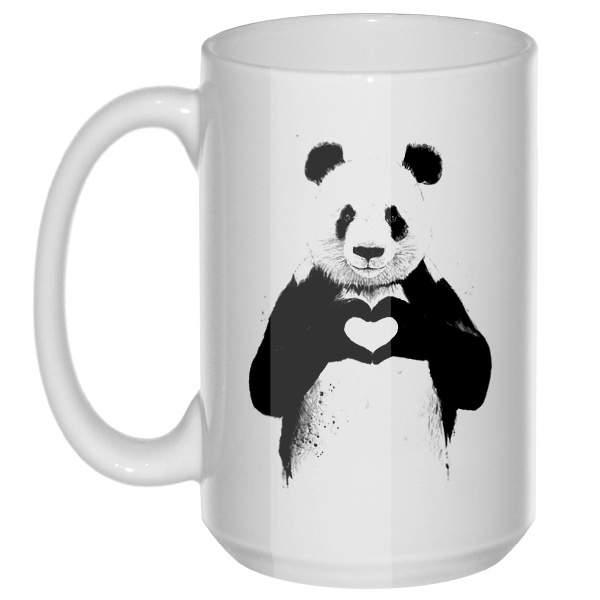 Панда с сердечком, большая кружка с круглой ручкой, цвет белый