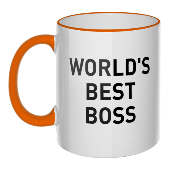 Кружка Worlds best boss с цветным ободком и ручкой, цвет оранжевый