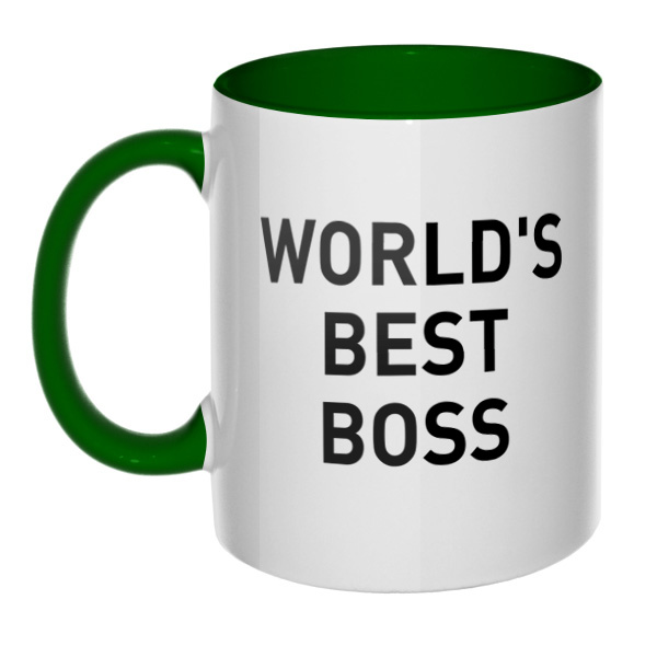 Лучший босс в мире, кружка цветная внутри и ручка, цвет зеленый