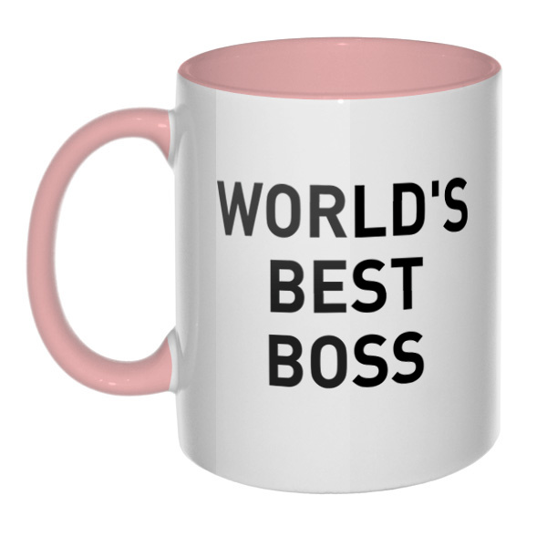 Лучший босс в мире, кружка цветная внутри и ручка, цвет розовый