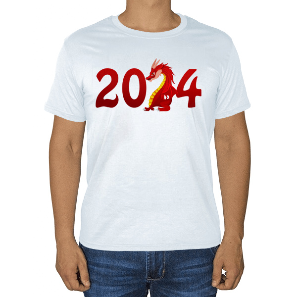 Новогодний дракон 2024, белая футболка, цвет белый