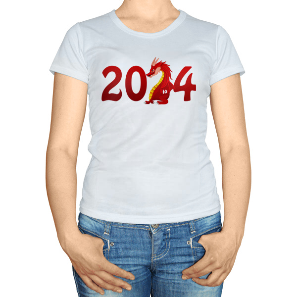 Белая женская футболка Новогодний дракон 2024