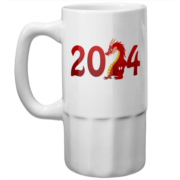 Пивная кружка Новогодний дракон 2024, цвет белый