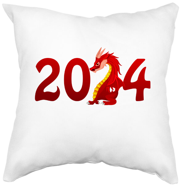 Подушка белая декоративная Новогодний дракон 2024, цвет белый