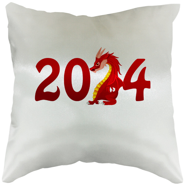 Подушка атласная декоративная Новогодний дракон 2024, цвет белый