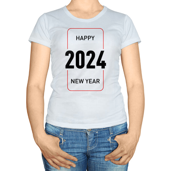 Белая женская футболка Happy New Year 2024