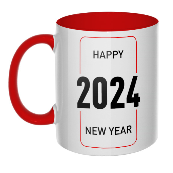 Happy New Year 2024, кружка цветная внутри и ручка, цвет красный