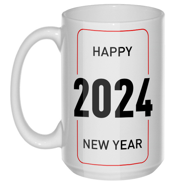 Happy New Year 2024, большая кружка с круглой ручкой, цвет белый